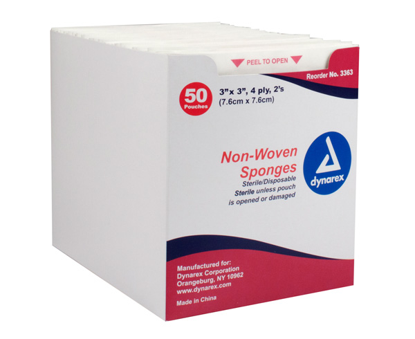 Gauze Sponges, Non-Woven, 4 Ply, 3x3in, 50 Pouches of 2 < Dynarex #3363 