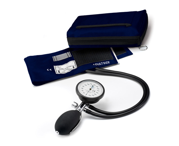 Single-Hand Dual Tube Aneroid Sphygmomanometer, Adult, Navy < Prestige Medical #883-NAV 