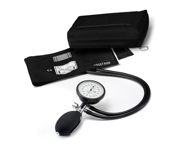 Single-Hand Dual Tube Aneroid Sphygmomanometer, Adult, Black < Prestige Medical #883-BLK 