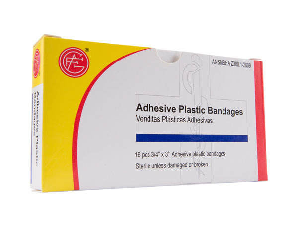 Adhesive Plastic Bandages, 16pcs, 3/4" x 3" < Genuine First Aid #9999-0104 