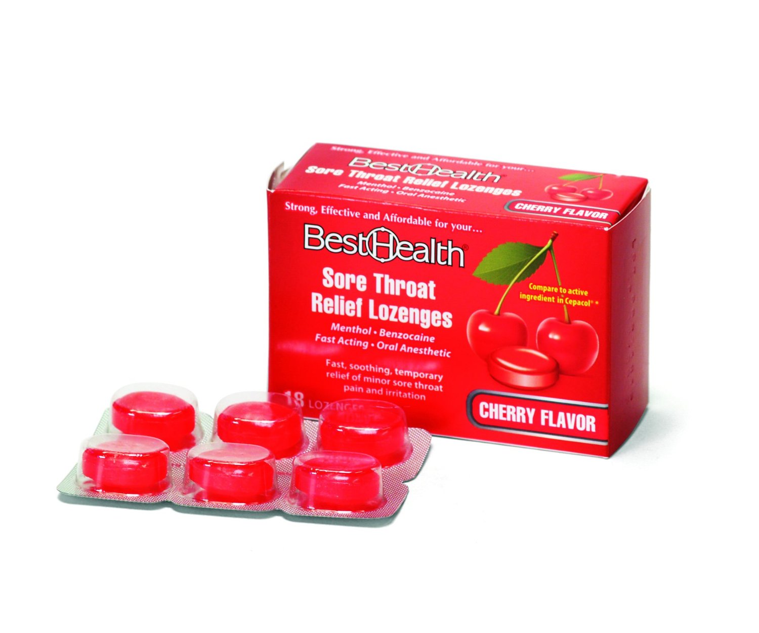 Sore Throat Relief Lozenges Cherry - Packet of 18 < best helath #17818 
