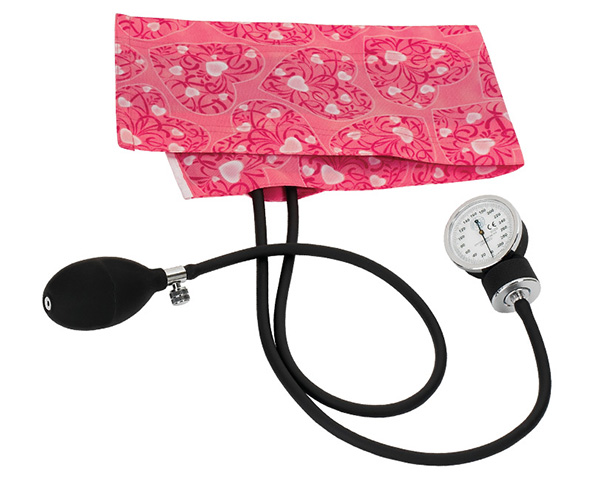 Premium Aneroid Sphygmomanometer, Adult, Hot Pink Hearts, Print < Prestige Medical #S82-HPH 
