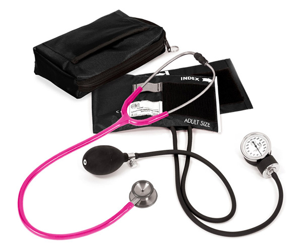 Aneroid Sphygmomanometer / Clinical I Stethoscope Kit, Adult, Neon Pink, Print < Prestige Medical #A126-N-PNK 