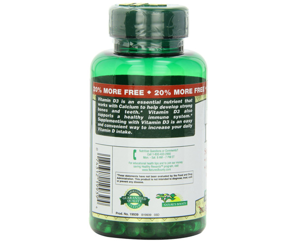 Vitamin D-3, 2000 Iu Softgels, 240-Count < Nature's Bounty #19939 