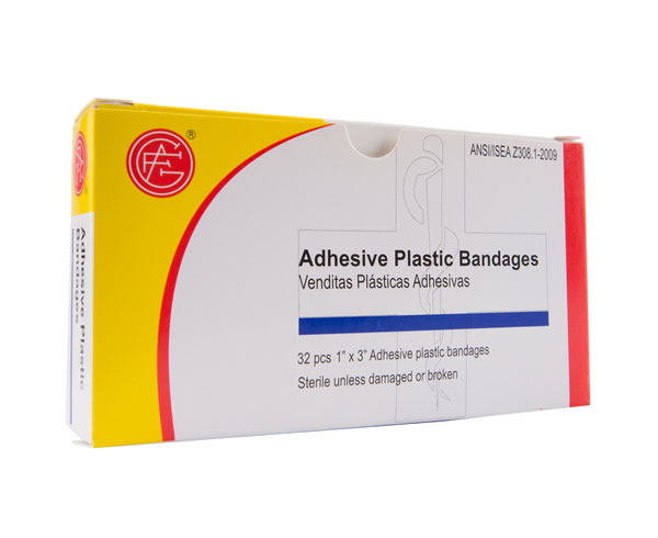 Adhesive Plastic Bandages, 32pcs, 1" x 3" < Genuine First Aid #9999-0112 