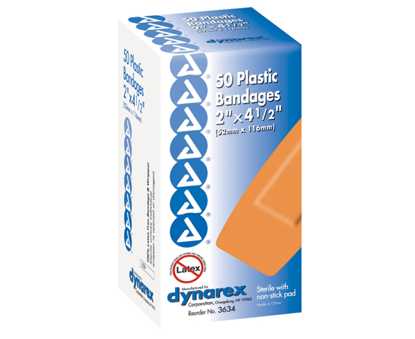 Adhesive Sheer Plastic Bandages 2" x 4-1/2" (X-Large) , Box/50 < Dynarex #3634 