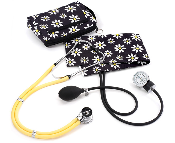Aneroid Sphygmomanometer / Sprague-Rappaport Stethoscope Kit, Adult, Simple Daisies, Print < Prestige Medical #A2-SDY 