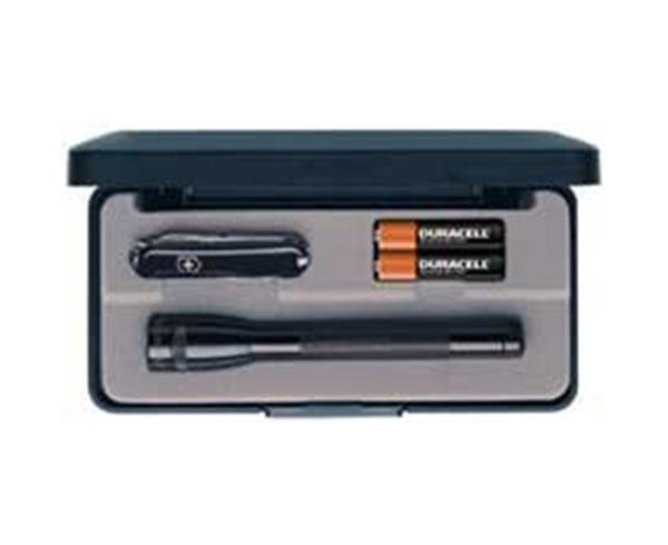 BLACK AAA MINI MAGLITE W/BATTERIES & CLASSIC KNIFE, PRES BX < Maglite #M3A49L 