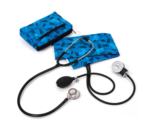 Aneroid Sphygmomanometer / Clinical Lite Stethoscope Kit, Adult, Butterflies and Ferns Blue, Print < Prestige Medical #A121-BFB 