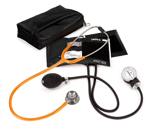 Aneroid Sphygmomanometer / Clinical I Stethoscope Kit, Adult, Neon Orange, Print < Prestige Medical #A126-N-ORG 