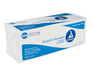 Gauze Sponge, 12 Ply, Non Sterile, 3 x 3 < 