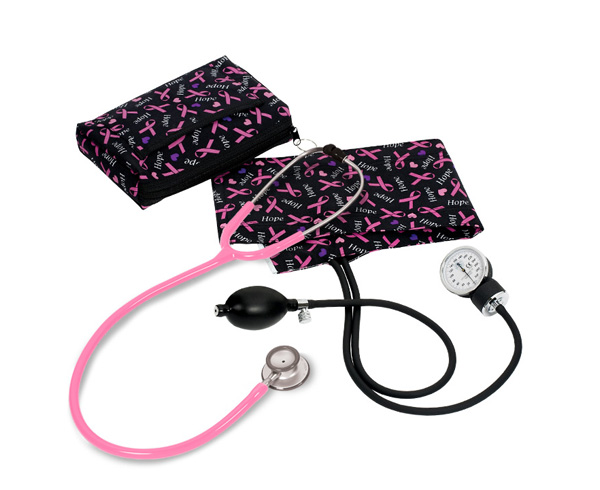 Aneroid Sphygmomanometer / Clinical Lite Stethoscope Kit, Adult, Hope Pink Ribbon, Print < Prestige Medical #A121-PRB 