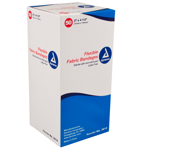 Flexible Fabric Adhesive Bandages 2" x 4-1/2" (X-Large) , Box/50 < Dynarex #3614 
