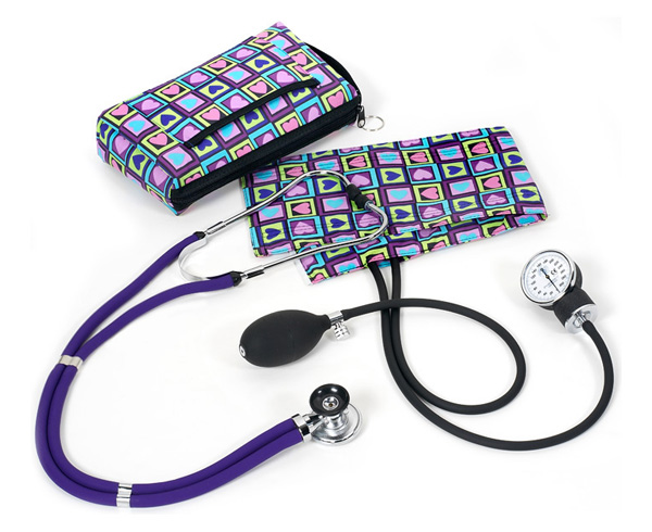 Aneroid Sphygmomanometer / Sprague-Rappaport Stethoscope Kit, Adult, Four Square Hearts, Print < Prestige Medical #A2-FSH 