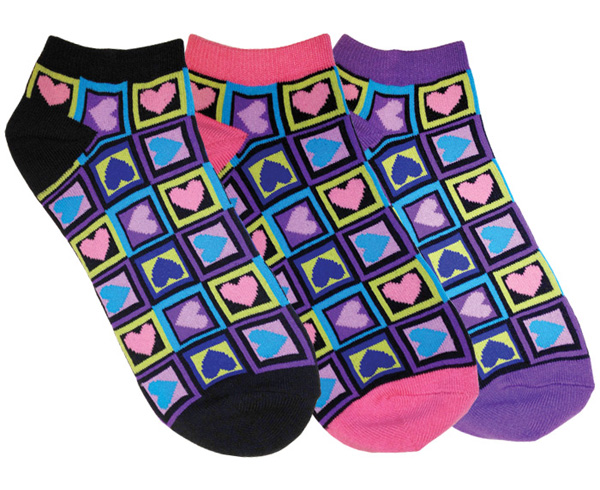 Fashion Socks, 3 Pack, Four Square Hearts, Print < Prestige Medical #380-FSH 