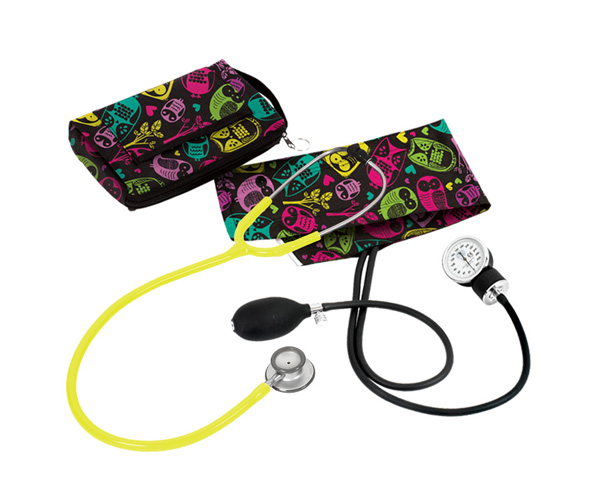 Aneroid Sphygmomanometer / Clinical Lite Stethoscope Kit, Adult, Owls Black, Print < Prestige Medical #A121-OBK 