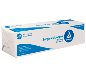 Gauze Sponge, 12 Ply, Non Sterile, 2" x 2" < 