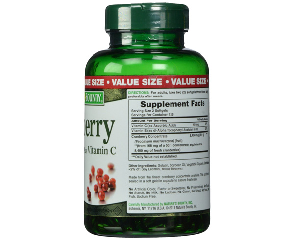 Cranberry Fruit 4200mg Plus Vitamin C, 250 Softgels < Nature's Bounty #4363 