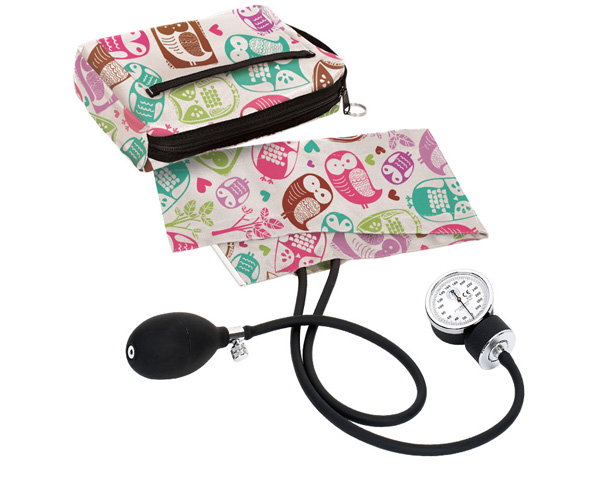 Premium Aneroid Sphygmomanometer With Carry Case, Adult, Owls Cream, Print < Prestige Medical #882-OCM 