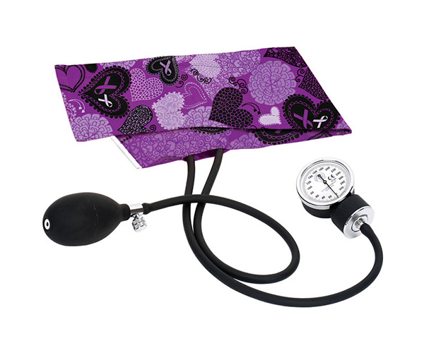 Premium Aneroid Sphygmomanometer, Adult, Ribbons and Hearts Purple < Prestige Medical #S82-RPU 