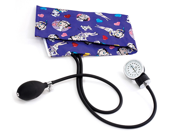 Premium Aneroid Sphygmomanometer in Box, Adult, Betty Boop Colored Hearts, Print < Prestige Medical #82-BCH 