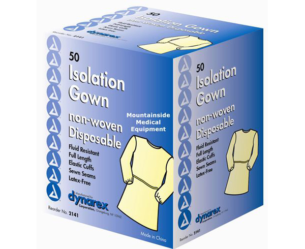 Impervious Poly Coated White Isolation Gown 50/cs < Dynarex #2145 