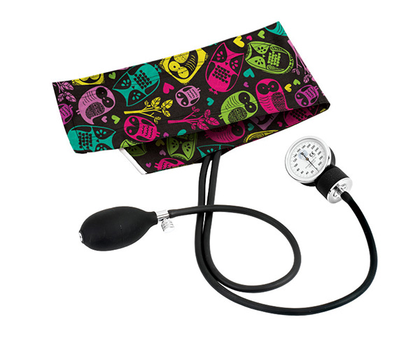 Premium Aneroid Sphygmomanometer, Adult, Owls Black, Print < Prestige Medical #S82-OBK 