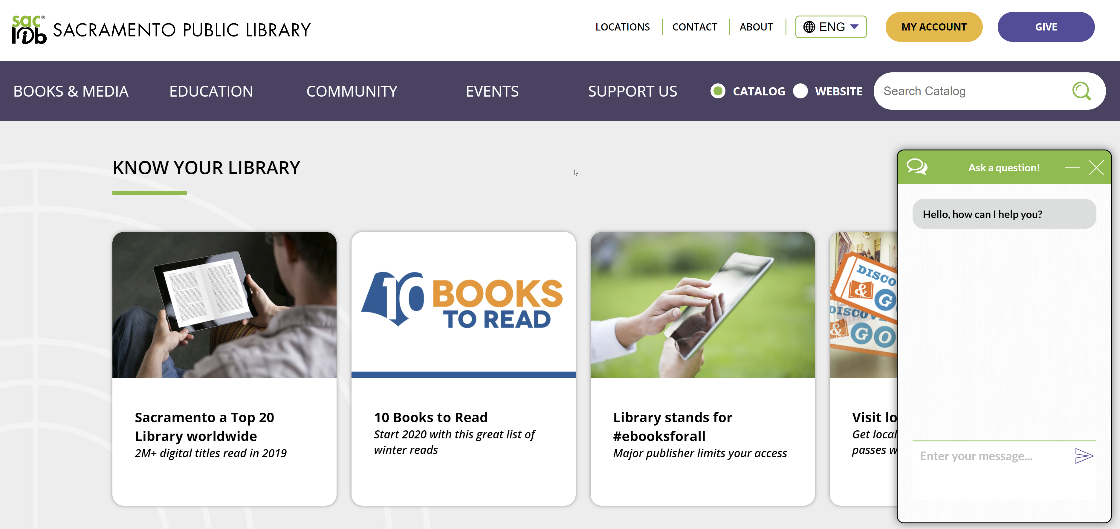 Sample of Custom Chat Box at Sacramento Public Library