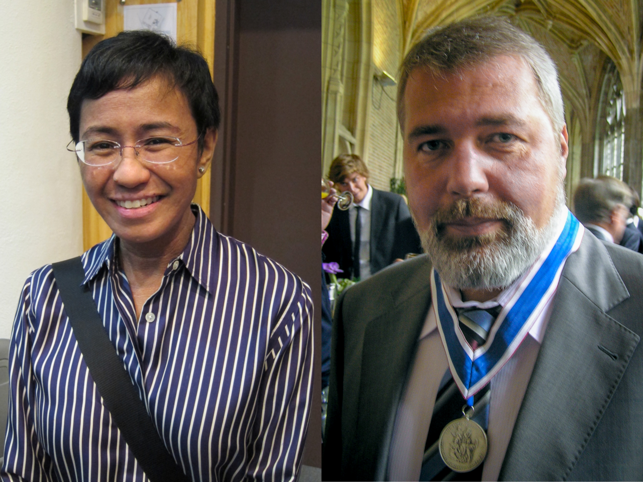 Maria Ressa (sol) ve Dmitry Muratov (sağ)