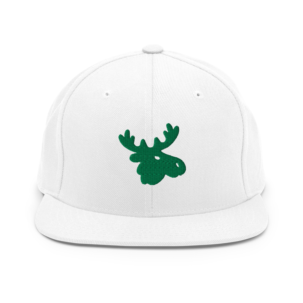 White Flat Bill Cap w/Green Moose Head
