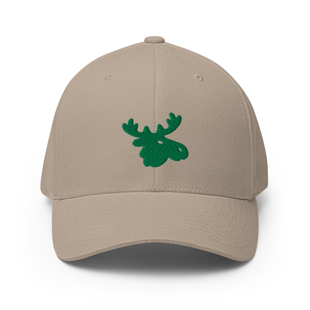 Khaki Embroidered Baseball Cap w/Green Moose Head
