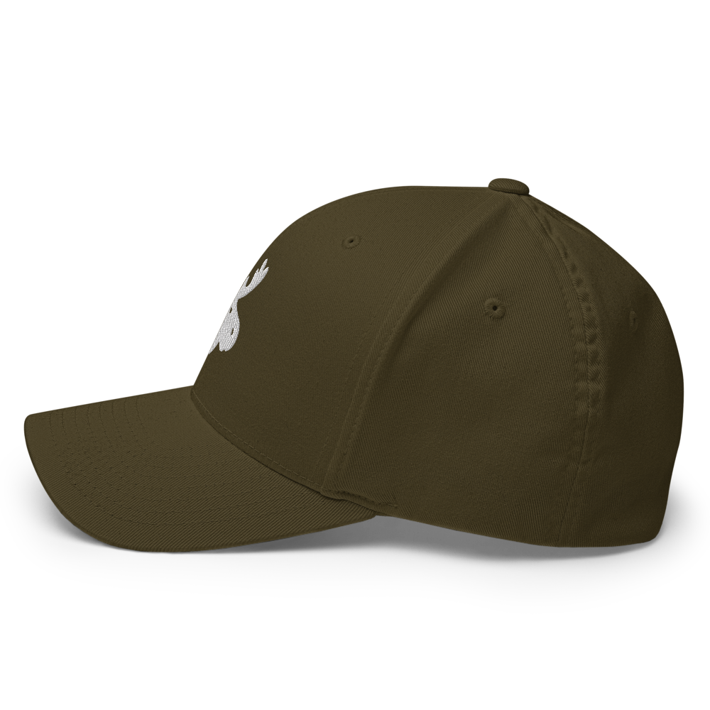 Olive Structured Cap w/White Moose Head — view 3