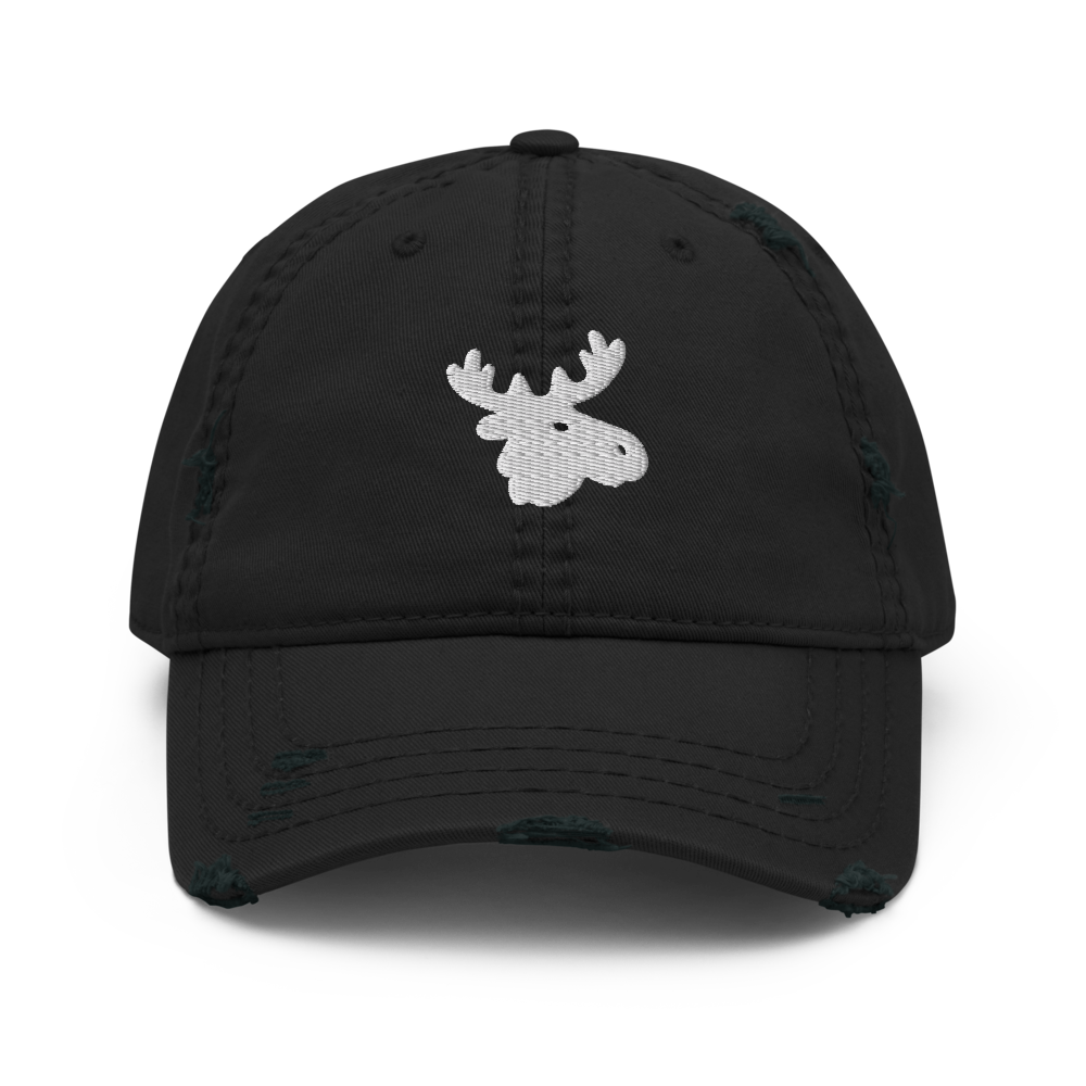 Embroidered Distressed Dad Hat with Moose Design