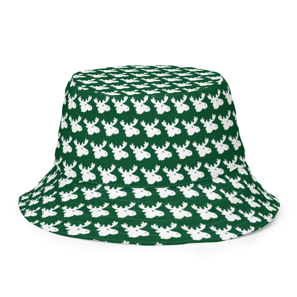 Green Pattern Bucket Hat w/White Moose Head