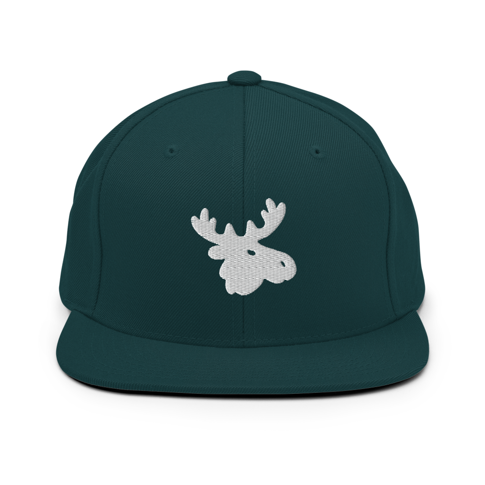 Green Flat Bill Snapback Hat w/White Moose Head
