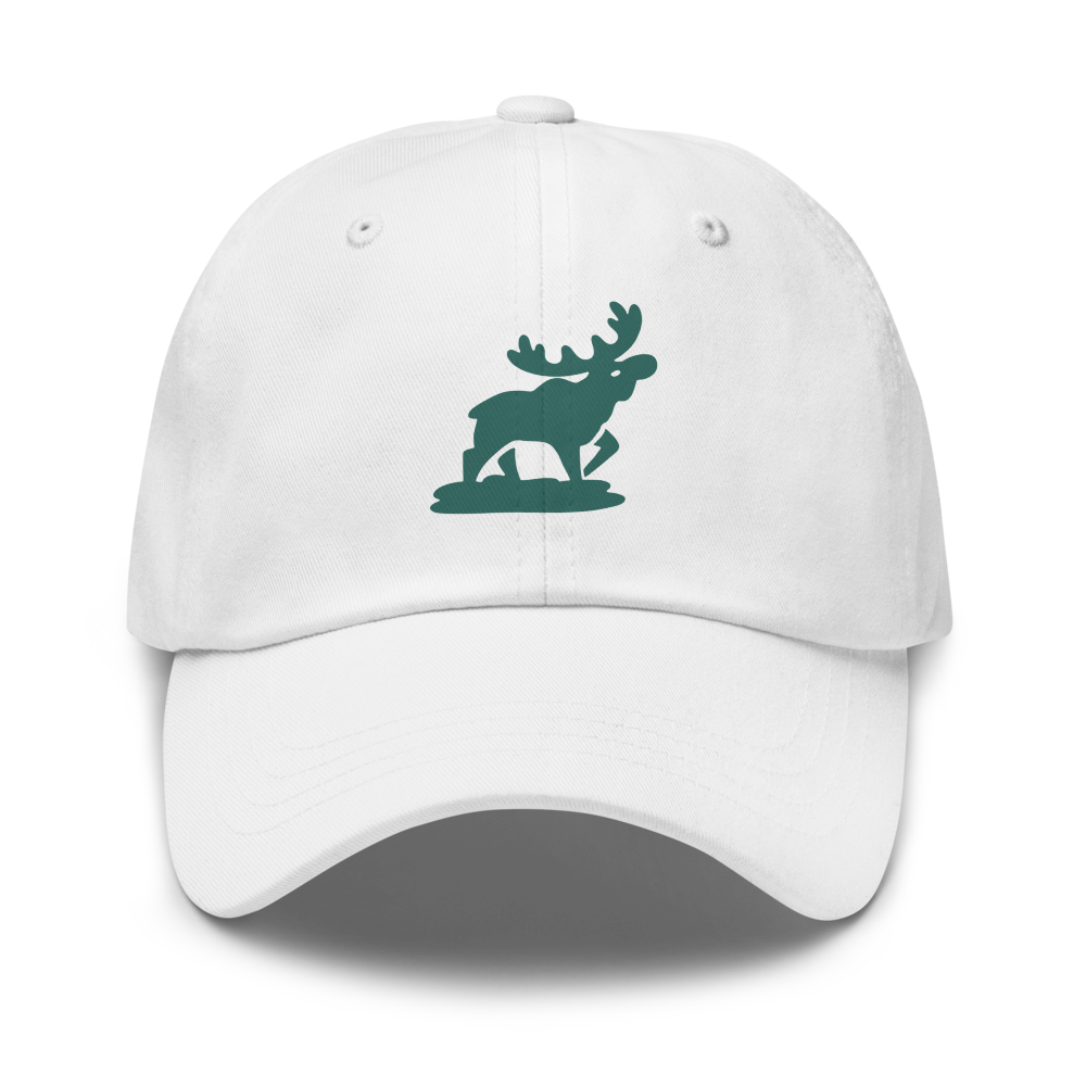 White Classic Dad Cap w/Green Moose Logo