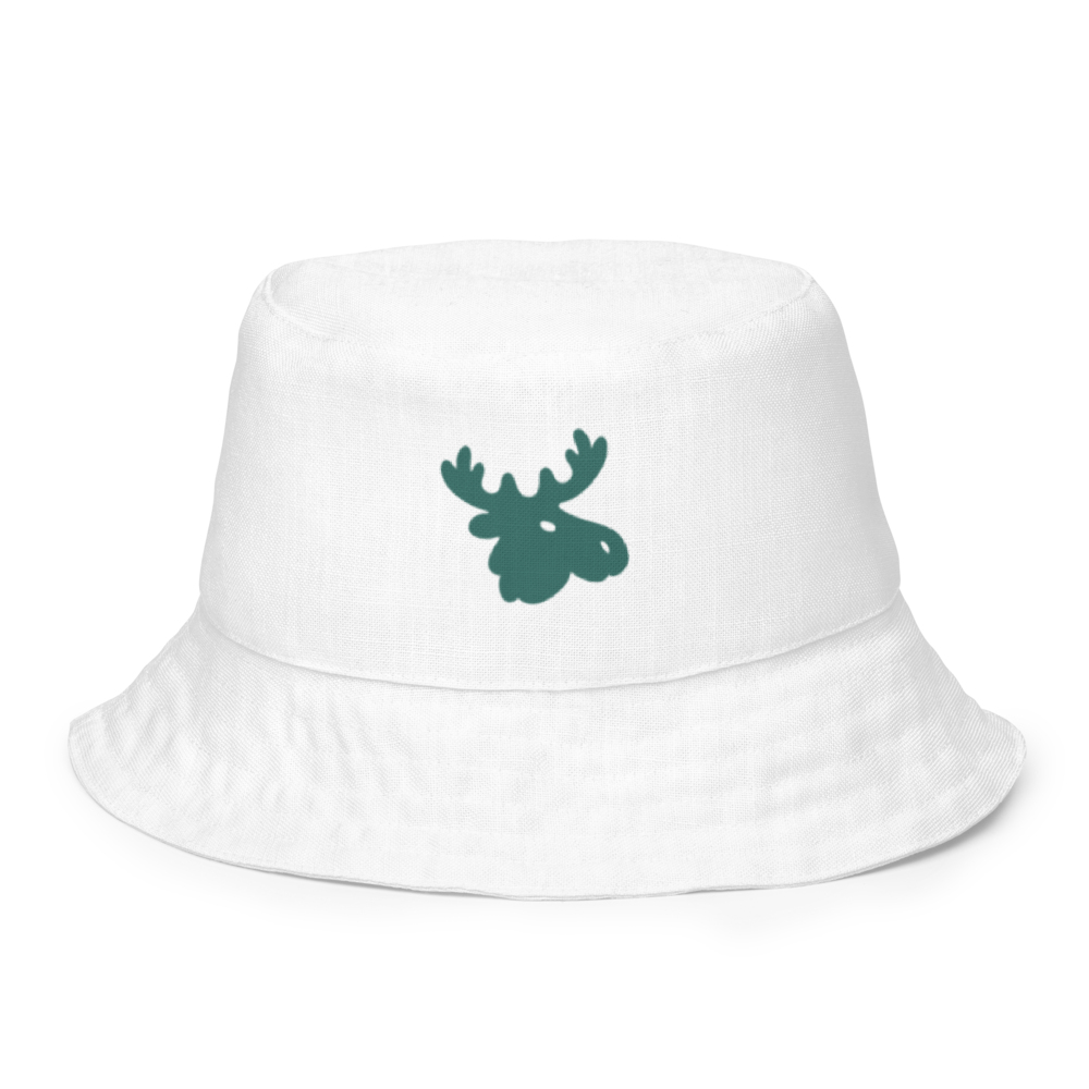 White Bucket Hat w/Green Moose Head