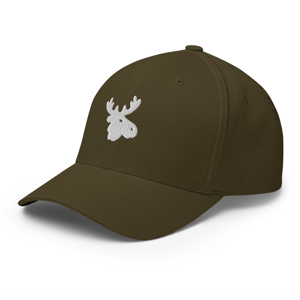 Olive Structured Cap w/White Moose Head — view 4