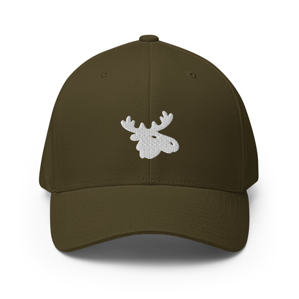Olive Structured Cap w/White Moose Head