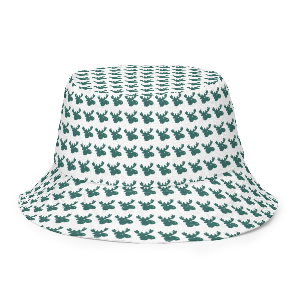 White Pattern Bucket Hat w/Green Moose Head