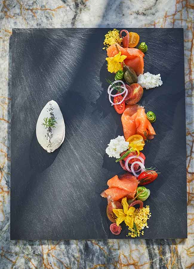 A sushi meal with flowers at Single Thread in Healdsburg