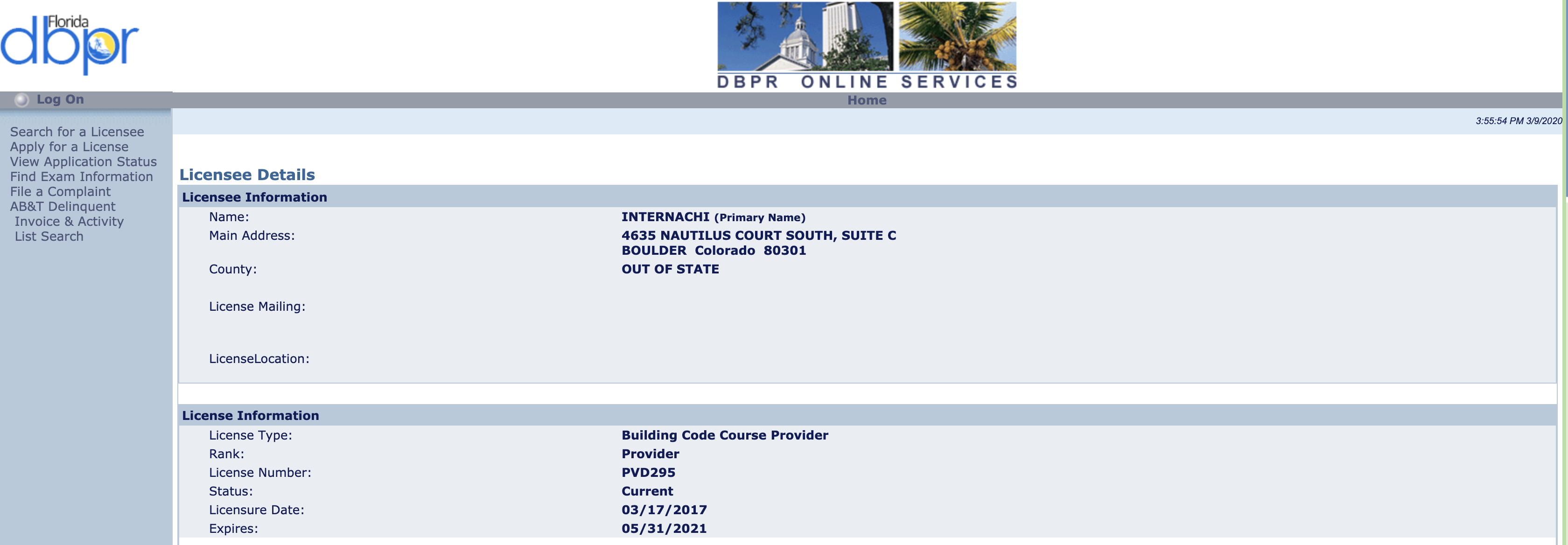 Florida DBPR Building Code Administrators and Inspectors Board (BCAIB