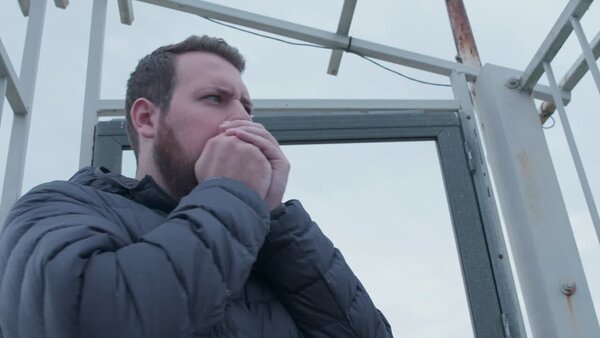 Man Sitting on Steps in the Cold Clip 1 vfx asset stock footage