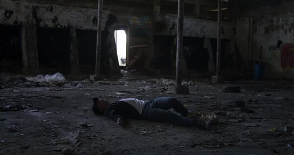 Man Wakes in Abandoned Building Clip 1 vfx asset stock footage