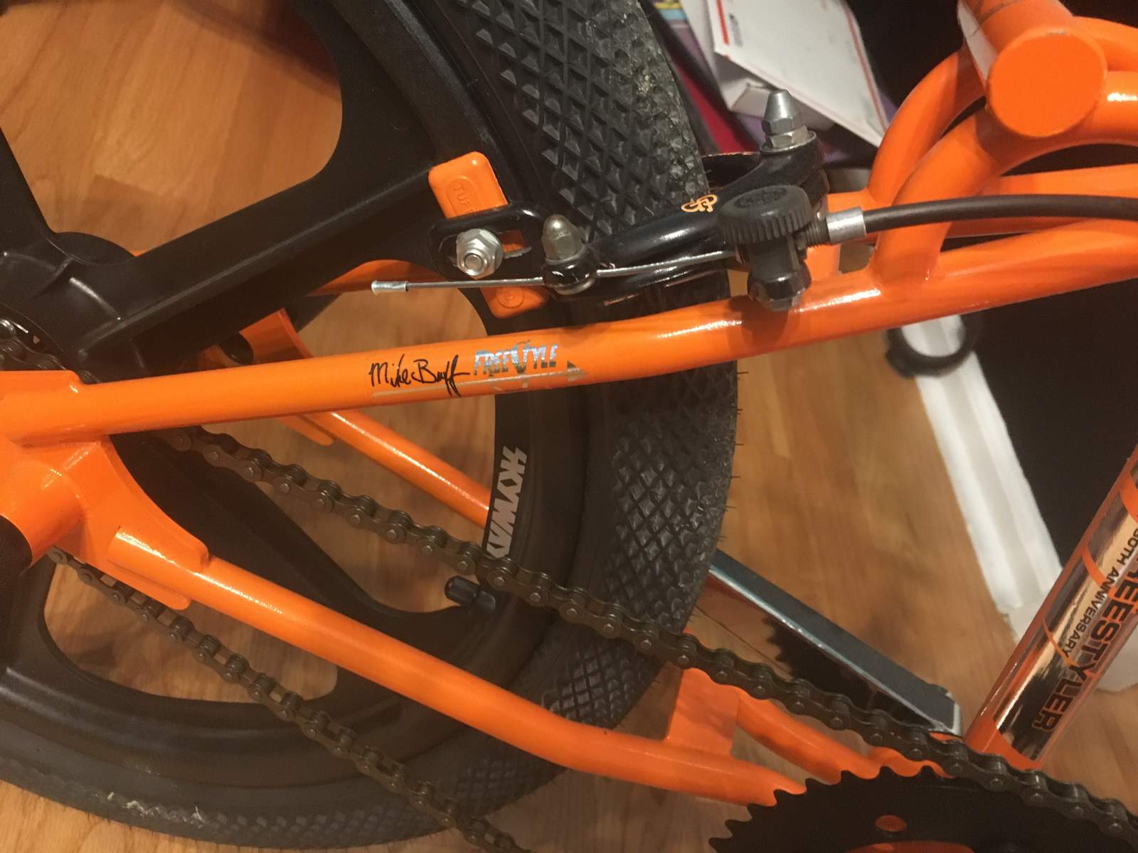 orange mountain bike parts