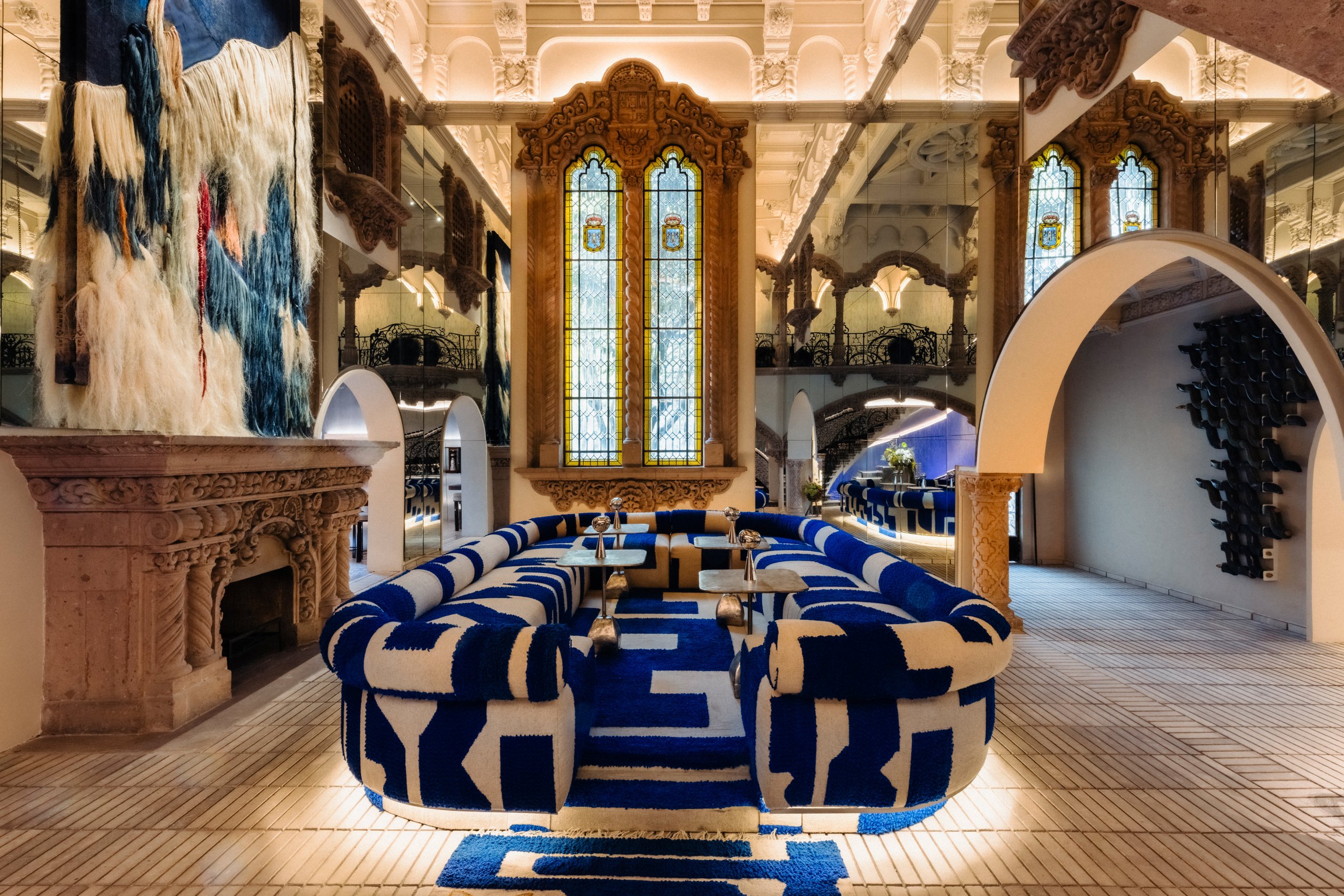 A couch inside of Casa De Los Leones
