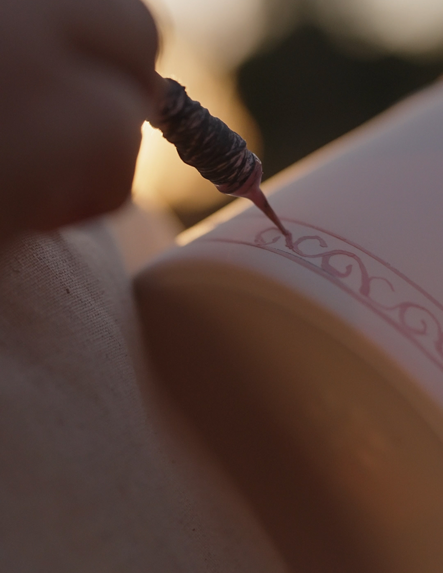 Close-up of detailing art on a decanter