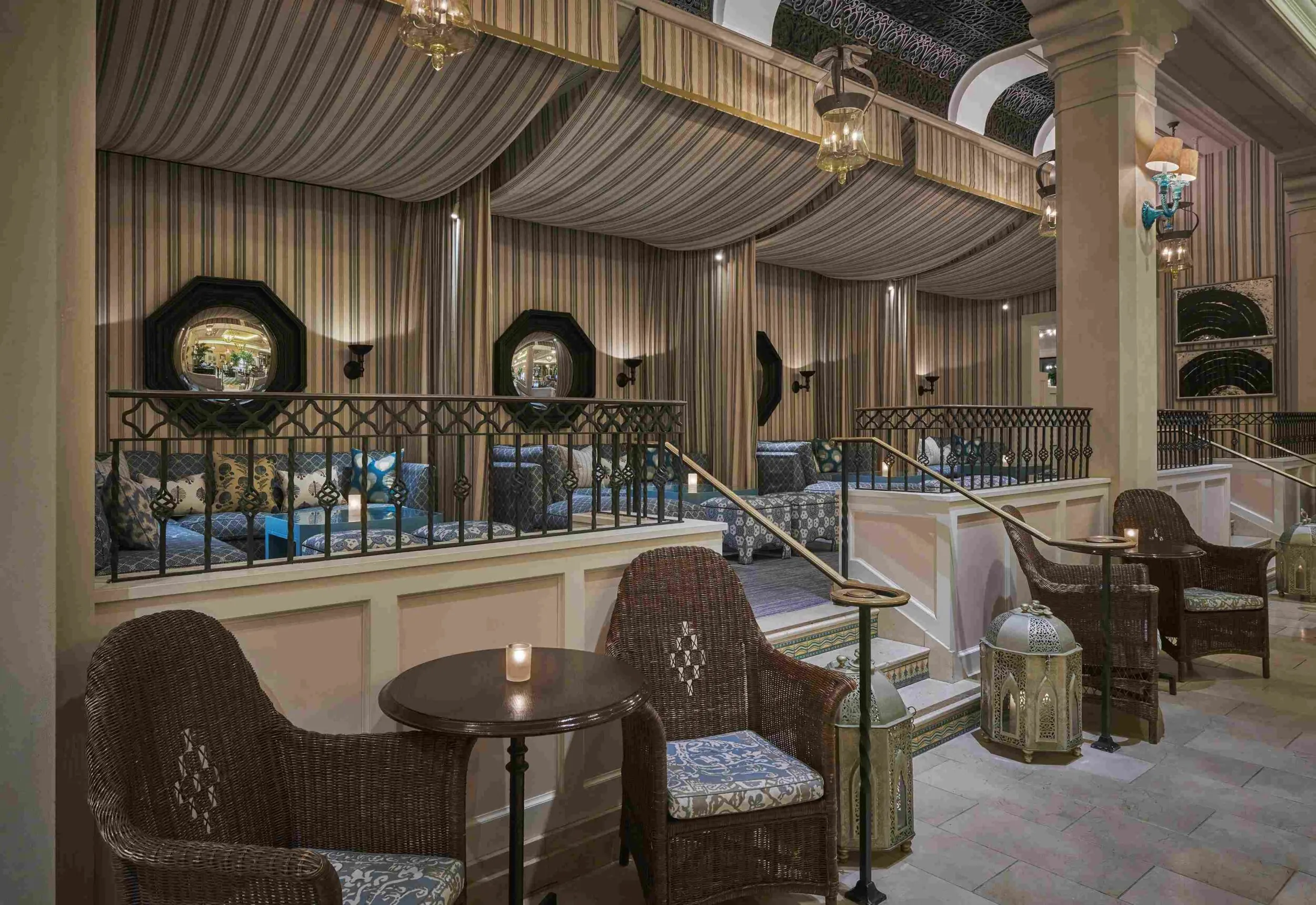 lobby lounge cabanas and smaller tables in the foreground