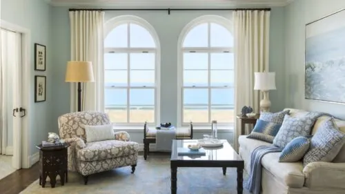 Ocean View Suite's seating area looking out at the beach
