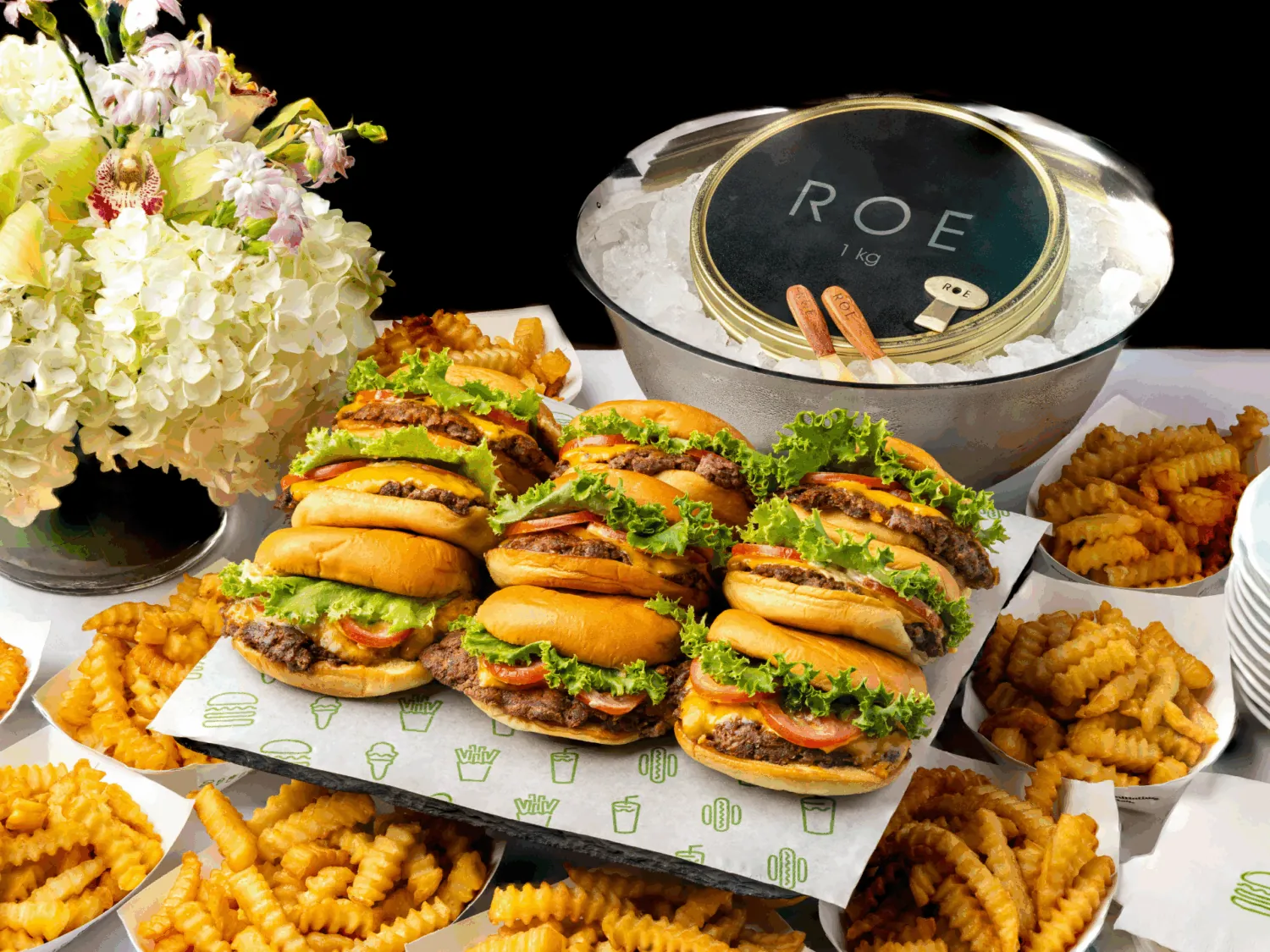 New late night snack - Shake Shack x ROE Caviar for an event.